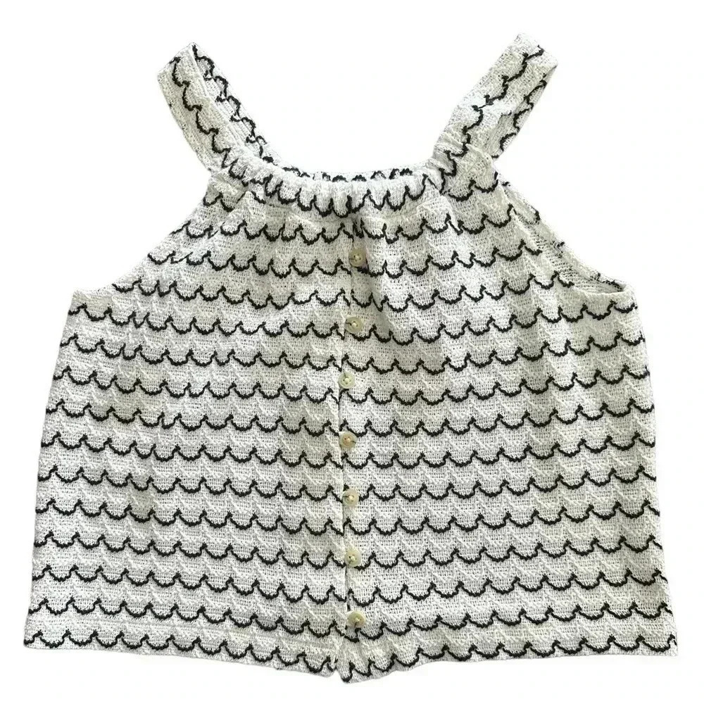 Madewell Texture & Thread Button Front Swing Tank Scalloped Size XS Bohemian